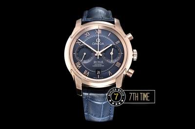 De Ville Chronograph Rose Gold Plated Smooth Bezel Blue Dial, Blue Subdials with Rose Gold Roman Numeral Markers Blue Croc Print Calf Leather Strap