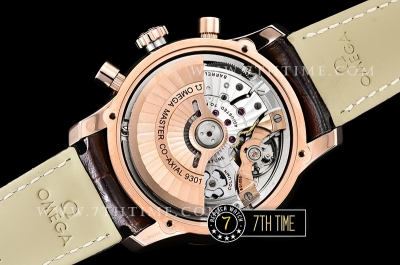 De Ville Chronograph Rose Gold Plated Smooth Bezel White Dial, White Subdials with Rose Gold Roman Numeral Markers Brown Croc Print Calf Leather Strap