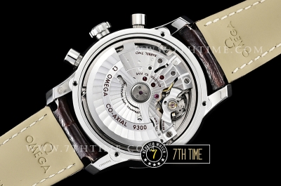 De Ville Chronograph Smooth Bezel White Dial, White Subdials with SS Roman Numeral Markers Brown Croc Print Calf Leather Strap