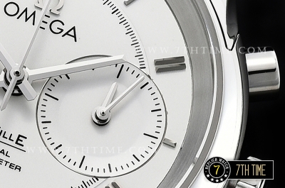 De Ville Chronograph Smooth Bezel White Dial, White Subdials with SS Roman Numeral Markers Brown Croc Print Calf Leather Strap