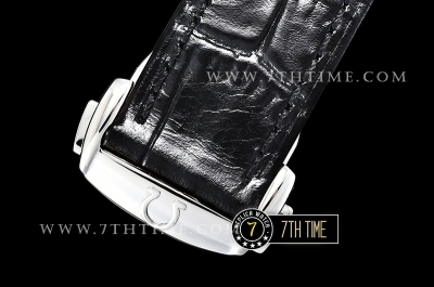 De Ville Chronograph Smooth Bezel Black Dial, Black Subdials with SS Roman Numeral Markers Black Croc Print Calf Leather Strap
