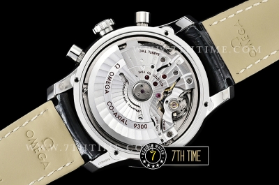 De Ville Chronograph Smooth Bezel Black Dial, Black Subdials with SS Roman Numeral Markers Black Croc Print Calf Leather Strap