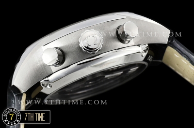 De Ville Chronograph Smooth Bezel Black Dial, Black Subdials with SS Roman Numeral Markers Black Croc Print Calf Leather Strap