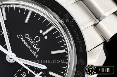 SpeedMaster MoonWatch Chronograph Black Ceramic Bezel Black Dial, Black Subdial with Stick Markers & White Speedmaster Wording Solid Stainless Steel Bracelet