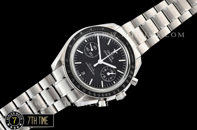 SpeedMaster MoonWatch Chronograph Black Ceramic Bezel Black Dial, Black Subdial with Stick Markers & White Speedmaster Wording Solid Stainless Steel Bracelet