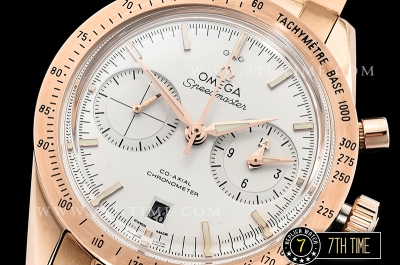 SpeedMaster 57 Co-Axial Rose Gold Plated Bezel White Dial, White Subdial with Rose Gold Stick Markers