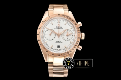 SpeedMaster 57 Co-Axial Rose Gold Plated Bezel White Dial, White Subdial with Rose Gold Stick Markers