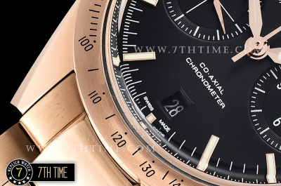 SpeedMaster 57 Co-Axial Rose Gold Plated Bezel Black Dial, Black Subdial with Rose Gold Stick Markers