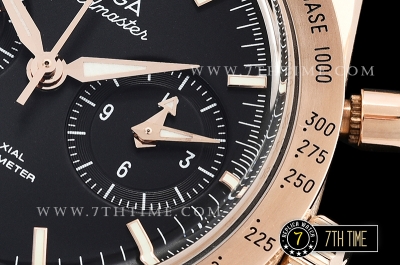 SpeedMaster 57 Co-Axial Rose Gold Plated Bezel Black Dial, Black Subdial with Rose Gold Stick Markers