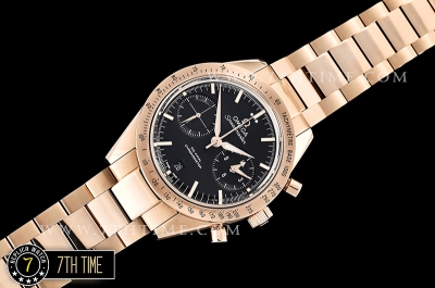 SpeedMaster 57 Co-Axial Rose Gold Plated Bezel Black Dial, Black Subdial with Rose Gold Stick Markers