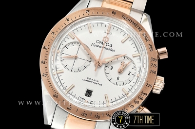SpeedMaster 57 Co-Axial Two Tone 18K Rose Gold Thick Plated White Dial, White Subdial with Rose Gold Stick Markers