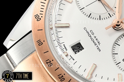 SpeedMaster 57 Co-Axial Two Tone 18K Rose Gold Thick Plated White Dial, White Subdial with Rose Gold Stick Markers