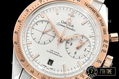 SpeedMaster 57 Co-Axial Two Tone 18K Rose Gold Thick Plated White Dial, White Subdial with Rose Gold Stick Markers