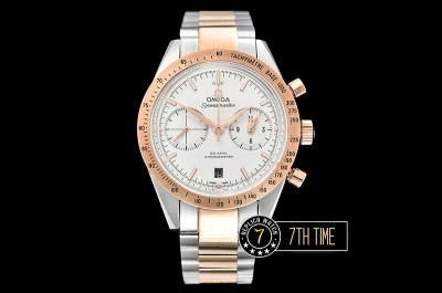 SpeedMaster 57 Co-Axial Two Tone 18K Rose Gold Thick Plated White Dial, White Subdial with Rose Gold Stick Markers