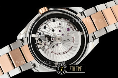 Aqua Terra 150M GMT Rose Gold Plated Smooth Bezel Brown Textured Dial with SS Stick Markers 18K Two Tone Rose Gold Thick Plated on SS Steel Case And Bracelet