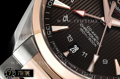 Aqua Terra 150M GMT Rose Gold Plated Smooth Bezel Brown Textured Dial with SS Stick Markers 18K Two Tone Rose Gold Thick Plated on SS Steel Case And Bracelet