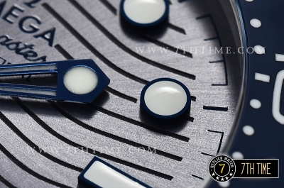 Seamaster 300m Co-Axial Blue Ceramic Bezel Grey Ceramic Base Plate Dial (Wavy Textured) with Large Dot Markers Blue Rubber Strap