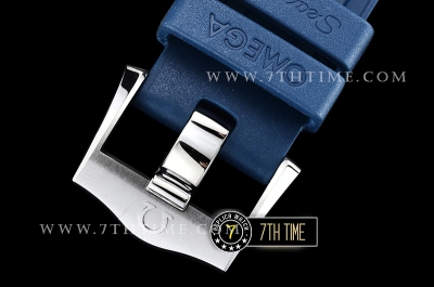 Seamaster 300m Co-Axial Blue Ceramic Bezel Grey Ceramic Base Plate Dial (Wavy Textured) with Large Dot Markers Blue Rubber Strap