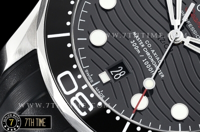 Seamaster 300m Co-Axial Black Ceramic Bezel Black Ceramic Base Plate Dial (Wavy Textured) with Large Dot Markers Black Rubber Strap