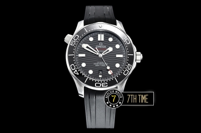Seamaster 300m Co-Axial Black Ceramic Bezel Black Ceramic Base Plate Dial (Wavy Textured) with Large Dot Markers Black Rubber Strap