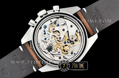 SpeedMaster Alaska Project III Black Metallic Tachymeter Bezel with Numerals Black Dial with White Subdials Brown Vintage Style Leather Strap