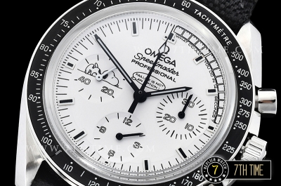 SpeedMaster Series Snoopy Limited Edition Black Tachymeter Bezel  White Dial with White Subdials and Snoopy Insignia Nylon Clad Leather Strap