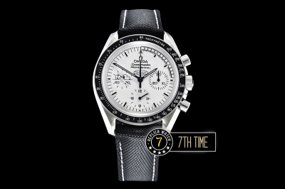 SpeedMaster Series Snoopy Limited Edition Black Tachymeter Bezel  White Dial with White Subdials and Snoopy Insignia Nylon Clad Leather Strap
