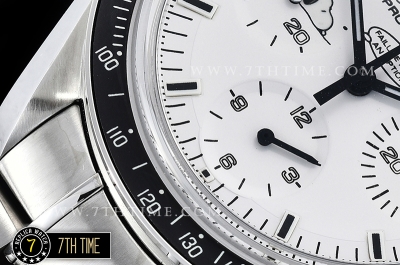 SpeedMaster Series Snoopy Limited Edition Black Tachymeter Bezel  White Dial with White Subdials and Snoopy Insignia Solid Stainless Steel 316L Bracelet