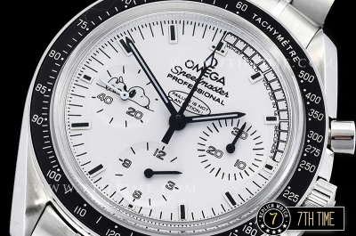 SpeedMaster Series Snoopy Limited Edition Black Tachymeter Bezel  White Dial with White Subdials and Snoopy Insignia Solid Stainless Steel 316L Bracelet