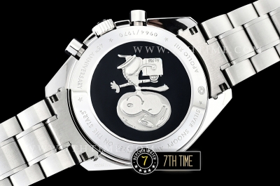 SpeedMaster Series Snoopy Limited Edition Black Tachymeter Bezel  White Dial with White Subdials and Snoopy Insignia Solid Stainless Steel 316L Bracelet
