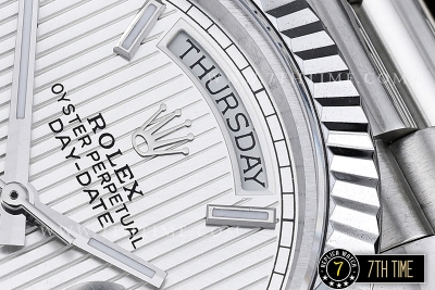 DayDate 40mm SS/SS Silver Dial Stick Markers Fluted Bezel A2836 Mod3255
