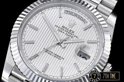 DayDate 40mm SS/SS Silver Dial Stick Markers Fluted Bezel A2836 Mod3255