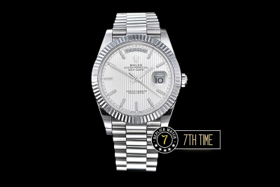 DayDate 40mm SS/SS Silver Dial Stick Markers Fluted Bezel A2836 Mod3255
