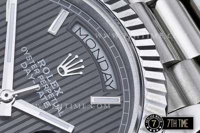 DayDate 40mm SS/SS Grey Dial Stick Markers Fluted Bezel A2836 Mod3255