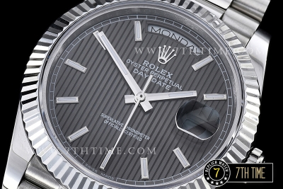 DayDate 40mm SS/SS Grey Dial Stick Markers Fluted Bezel A2836 Mod3255
