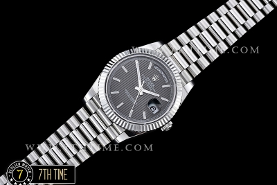 DayDate 40mm SS/SS Grey Dial Stick Markers Fluted Bezel A2836 Mod3255