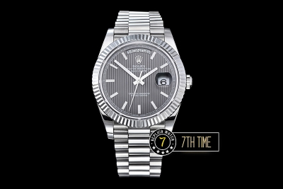 DayDate 40mm SS/SS Grey Dial Stick Markers Fluted Bezel A2836 Mod3255