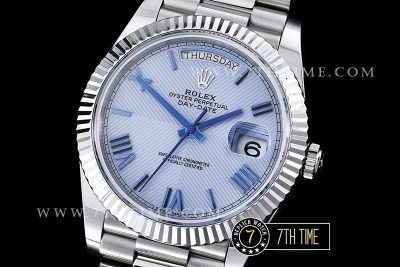 DayDate 40mm SS/SS Glacier Blue Dial Roman Markers Fluted Bezel A2836 Mod3255