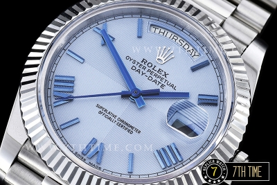 DayDate 40mm SS/SS Glacier Blue Dial Roman Markers Fluted Bezel A2836 Mod3255