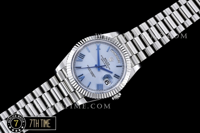 DayDate 40mm SS/SS Glacier Blue Dial Roman Markers Fluted Bezel A2836 Mod3255