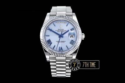 DayDate 40mm SS/SS Glacier Blue Dial Roman Markers Fluted Bezel A2836 Mod3255