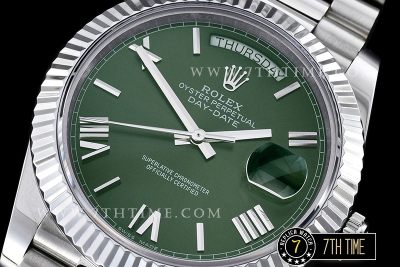 DayDate 40mm SS/SS Green Dial Roman Markers Fluted Bezel A2836 Mod3255