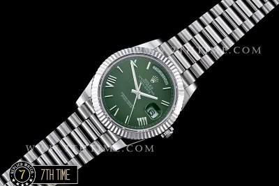 DayDate 40mm SS/SS Green Dial Roman Markers Fluted Bezel A2836 Mod3255