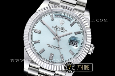 DayDate 228206 SS/SS Fluted Bezel Ice Blue Dial with Diamond Markers Swiss 2836