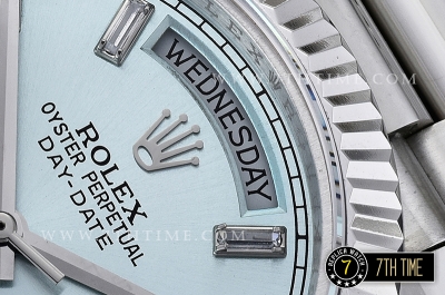 DayDate 228206 SS/SS Fluted Bezel Ice Blue Dial with Diamond Markers Swiss 2836