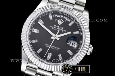 DayDate 228206 SS/SS Fluted Bezel Black Dial with Diamond Markers Swiss 2836