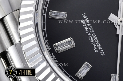 DayDate 228206 SS/SS Fluted Bezel Black Dial with Diamond Markers Swiss 2836