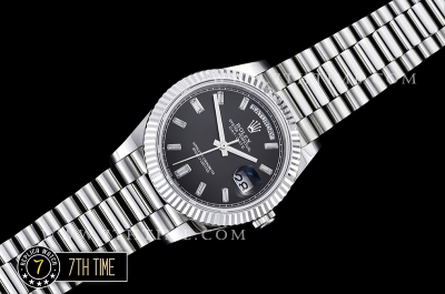 DayDate 228206 SS/SS Fluted Bezel Black Dial with Diamond Markers Swiss 2836