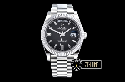 DayDate 228206 SS/SS Fluted Bezel Black Dial with Diamond Markers Swiss 2836