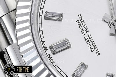 DayDate 228206 SS/SS Fluted Bezel Silver White Dial with Diamond Markers Swiss 2836